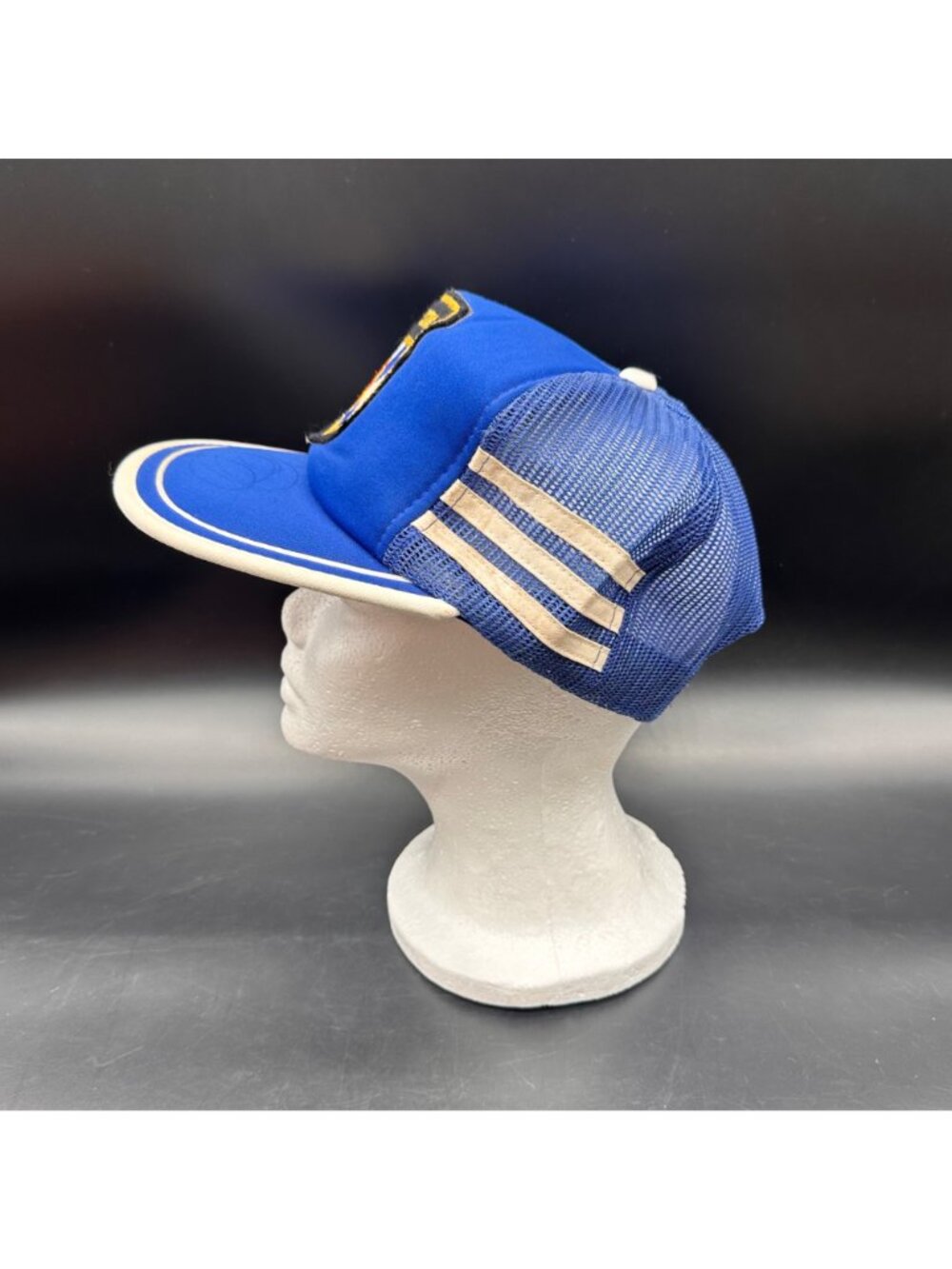 Vintage Three Stripe Snapback Hat Nova Scotia Trucker Cap Embroidered Patch Blue - Picture 6 of 12